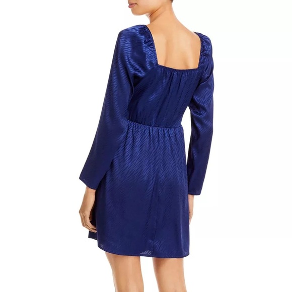 Aqua Bloomingdale’s Blue Satin Zebra Print Mini Dress Sz M - Picture 2 of 9